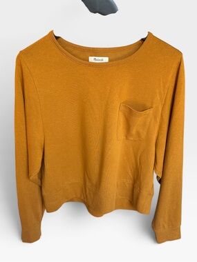 Madewell Mustard Yellow Cropped Long Sleeve Boxy Pocket Tee Sweatshirt Size M